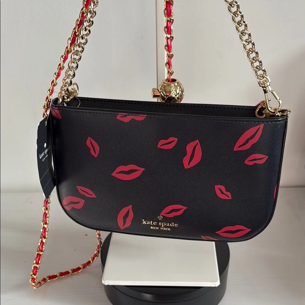Kate Spade Black and Red Crossbody Bag with Lip Print NWT - Picture 1 of 5